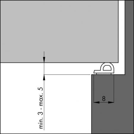 Self-adhesive foamed EPDM weatherstrip P-model (average gap) detail